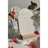 Msticker 2026 Çiçekli Masa Takvimi | 12 Ay Özel Tasarım | Ahşap Standlı Dekoratif Takvim 2026 Floral Tasarım - 12M-Krem