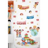 MSticker 23 Nisan Sticker Seti, Çocuk Bayramı Okul Ev Süsleme Sticker Seti 56 Parça