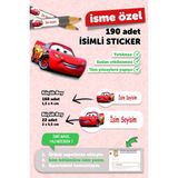 Msticker Cars Temalı İsim Yazılabilen Okul Etiketi 188 Adet Yırtılmaz ve Sudan Etkilenmez