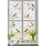 Msticker Çift Taraflı Cam Sticker Kuş ve Çiçek Seti – 57 Parça Bahar Temalı Pencere Süsü, %100 Net Görünüm - 40 x 100 cm - Kahverengi