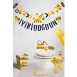 MSticker Eğlenceli İş makinaları Temalı Doğum Günü Konsepti Süsleme Seti , Cupcake Süsü Flama Etiket