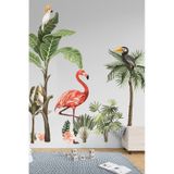MSticker Flamingo Ve Kuşlar Safari Tropikal Hayvanlar Ve Ağaçlar Çocuk Bebek Odası Duvar Sticker