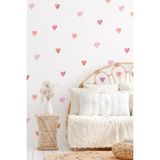 Msticker Kalp Sticker Seti, 77 Adet Pembe Tonlarda Özel Kesim Duvar Cam Çocuk Odası Sticker, Soft Kalpler - 30 x 75 cm - Kahverengi
