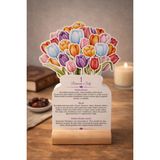 Msticker Laleli Ramazan-I Şerif Takvimi 15 cm Ahşap Standlı 12M-Krem Renkli Her Güne Ayet-Meal & Hadis
