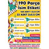 Msticker Okul Etiketi Kalem Defter Etiketi Arı ve Kaktüs Temalı Özel Isim Yazılabilen Etiket - 190 Adet