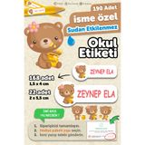 MSticker-Okul Etiketi Kalem Defter Etiketi Sevimli Ayıcık Temalı Özel Isim Yazılabilen Etiket - 190 Adet