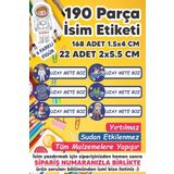 MSticker-Okul Etiketi Kalem Defter Etiketi Uzay Özel Isim Yazılabilen Etiket - 190 Adet
