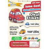 MSticker Okul Etiketi Kalem Defter isimli Etiket Isim Yazılabilen Arabalar - 190 Adet Özel Yeni Tasarım