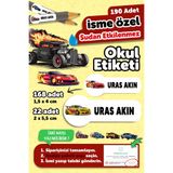MSticker Okul Etiketi Kalem Defter isimli Etiket Isim Yazılabilen Arabalar2 - 190 Adet Özel Tasarım Etiket