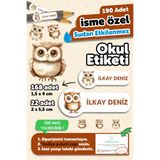 MSticker Okul Etiketi Kalem Defter isimli Etiket Isim Yazılabilen Baykuş - 190 Adet Özel Tasarım Etiket