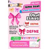 MSticker Okul Etiketi Kalem Defter isimli Etiket Isim Yazılabilen Fiyonklu Set - 190 Adet Özel Tasarım Etiket