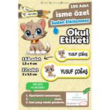 MSticker Okul Etiketi Kalem Defter isimli Etiket Isim Yazılabilen Kedi Temalı - 190 Adet Özel Yeni Tasarım