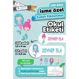 MSticker Okul Etiketi Kalem Defter isimli Etiket Isim Yazılabilen Sevimli Deniz Kızı - 190 Adet Özel Yeni Tas