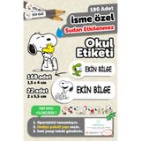 MSticker Okul Etiketi Kalem Defter isimli Etiket Isim Yazılabilen Snopy - 190 Adet Özel Tasarım Etiket