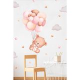 MSticker Pembe Balonlar Ve Ayıcık Çocuk Odası Cam Duvar Sticker Seti