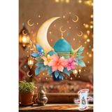 MSticker Ramazan Ayı Cam Sticker Seti | Çift Taraflı %100 Net | Ay, Cami ve Fener Desenli Pencere Süsü 29x30
