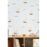 MSticker Sevimli Minik Yelkenli Tekne ve Dalgalar Soft Renklerde Çocuk Bebek Odası Dekorasyon Sticker