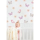 MSticker Soft Renklerde Kelebekler Ve Çiçekler Çocuk Bebek Odası Cam Duvar Sticker Seti