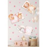 MSticker Uyuyan Sevimli Hayvanlar Kalpler Ve Puantiyeler Çocuk Bebek Odası Sticker Seti
