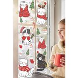 MSticker-Yılbaşı Sevimli Kedileri Yeni Yıl Kedileri Cam Kapı Duvar Sticker Seti, Yılbaşı Süsü