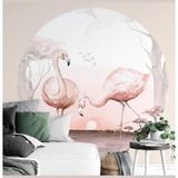 MSticker Yuvarlak Tropikal Flamingo Duvar Sticker 95x95 Cm