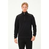 Msw Fermuarlı Regular Fit Deri Detaylı Uzun Kollu Erkek Selanik Siyah Sweatshirt