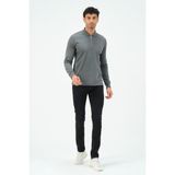 Msw Gri Fermuarlı Uzun Kollu Regular Fit Erkek Polo Yaka T-Shirt - 4XL