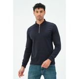 Msw Lacivert Fermuarlı Uzun Kollu Regular Fit Erkek Polo Yaka T-Shirt - 3XL