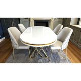 Msy Home 4 Kişilik Ada Gold Serisi Ironi Masa Yönsüz Kumaş Lüks ve Modern Yemek Odası Takımı - Krem