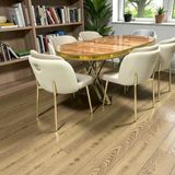 Msy Home 4 Kişilik Aura Gold Serisi Ceviz Lake Oval Yemek Masası ve Puffy Krem Sandalye Takımı Modern