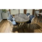 Msy Home 4 Kişilik Aura Gold Serisi Ironi Lake Oval Yemek Masası ve Puffy Füme Sandalye Takımı Modern - Krem - Füme - Krem-Füme