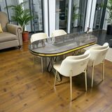 Msy Home 4 Kişilik Aura Gold Serisi Ironi Lake Oval Yemek Masası ve Puffy Krem Sandalye Takımı Modern