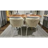 Msy Home 4 Kişilik Aura Krom Serisi Ceviz Lake Oval Yemek Masası ve Puffy Açık Gri Sandalye Takımı Modern - Krem - Açık Gri - Krem-Açık Gri