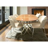 Msy Home 4 Kişilik Aura Krom Serisi Ceviz Lake Oval Yemek Masası ve Puffy Krem Sandalye Takımı Modern