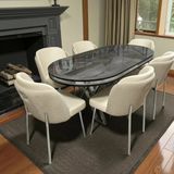 Msy Home 4 Kişilik Aura Krom Serisi Ironi Lake Oval Yemek Masası ve Puffy Krem Sandalye Takımı Modern