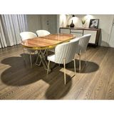 Msy Home 4 Kişilik Berya Ceviz Oval Masa Krom Ayak Yönsüz Kumaş Modern ve Şık Yemek Odası Takımı - Bej