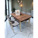 Msy Home 4 Kişilik Lina 80*130 Çam Açılır Masa Sandalye Seti (Modern Seri)Krem Iskelet - Açık Gri