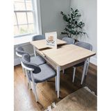 Msy Home 4 Kişilik Lina A.gri 80*130 Traverten Açılır Masa Sandalye Seti (Modern Seri)Beyaz Iskelet - Açık Gri