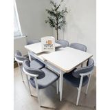 Msy Home 4 Kişilik Lina A.gri Kumaş 80*130 Beyaz Açılır Masa Sandalye Seti (Modern Seri)Beyaz Iskelet - Açık Gri