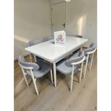 Msy Home 4 Kişilik Lina A.gri Kumaş 80*130 Beyaz Açılır Masa Sandalye Seti (Modern Seri)Krem Iskelet - Açık Gri