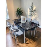 Msy Home 4 Kişilik Lina A.gri Kumaş 80*130 Siyah Mermer Açılır Masa Sandalye Seti (Modern Seri)Beyaz Iskelet - Açık Gri