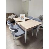Msy Home 4 Kişilik Lina A.gri Kumaş 80*130 Traverten Açılır Masa Sandalye Seti (Modern Seri)Krem Iskelet - Açık Gri