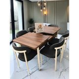 Msy Home 4 Kişilik Lina Antrasit 80*130 Antik Çam Açılır Masa Sandalye Seti (Modern Seri)Krem Iskelet