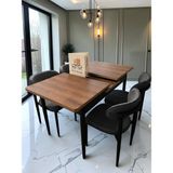 Msy Home 4 Kişilik Lina Antrasit Kumaş 80*130 Antik Çam Açılır Masa Sandalye Seti (Modern Seri) Siyah Iskelet