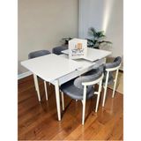 Msy Home 4 Kişilik Lina Antrasit Kumaş 80*130 Beyaz Açılır Masa Sandalye Seti (Modern Seri)Krem Iskelet