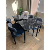 MSY HOME 4 Kişilik Lina Antrasit Kumaş 80*130 Siyah Mermer Açılır Masa Sandalye Seti (Modern Seri) Siyah İskelet