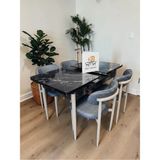 Msy Home 4 Kişilik Lina Antrasit Kumaş 80*130 Siyah Mermer Açılır Masa Sandalye Seti (Modern Seri)Krem Iskelet