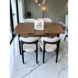 Msy Home 4 Kişilik Lina Beyaz Kumaş 80*130 Antik Çam Açılır Masa Sandalye Seti (Modern Seri) Siyah Iskelet