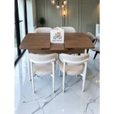 Msy Home 4 Kişilik Lina Beyaz Kumaş 80*130 Antik Çam Açılır Masa Sandalye Seti (Modern Seri)Beyaz Iskelet