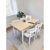 Msy Home 4 Kişilik Lina Beyaz Kumaş 80*130 Traverten Açılır Masa Sandalye Seti (Modern Seri)Beyaz Iskelet